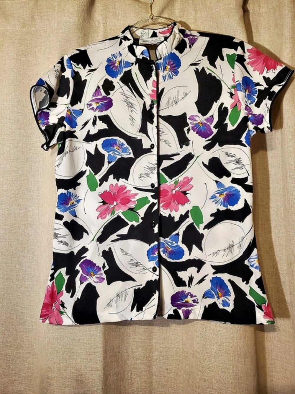 1980's Teddi California Floral Button Down in White & Black